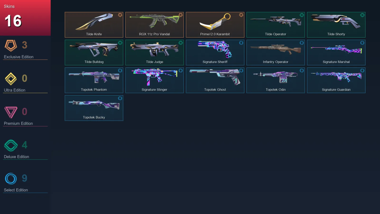 EU | Lv99 | Unranked | 16 Skin | 27 Agent | 48 Buddy