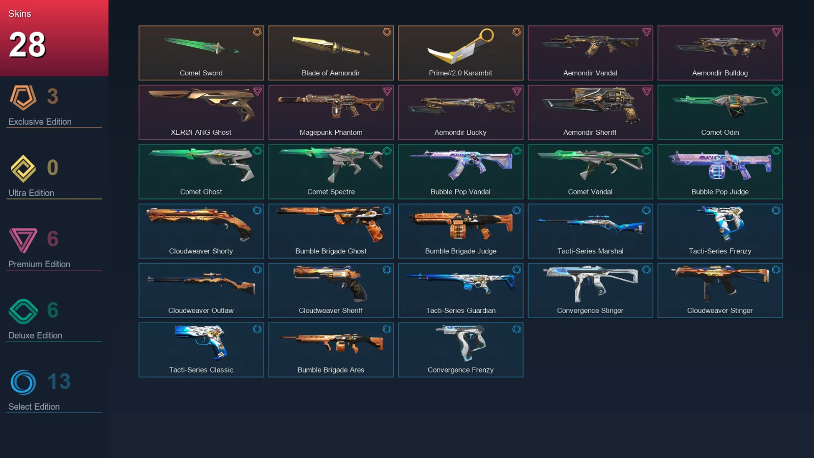 NA | Lv62 | Unranked | 28 Skin | 20 Agent | 33 Buddy