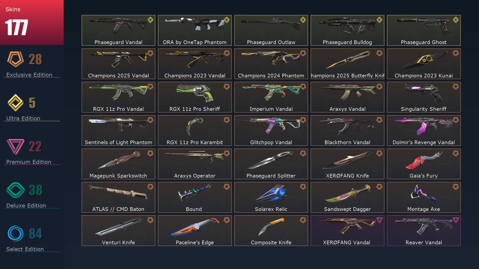 [Valorant] | EU | Level 284 | 29 Agents | 177 Skins