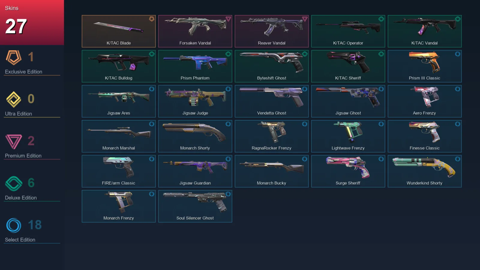 NA | Lv145 | Unranked | 27 Skin | 26 Agent | 72 Buddy