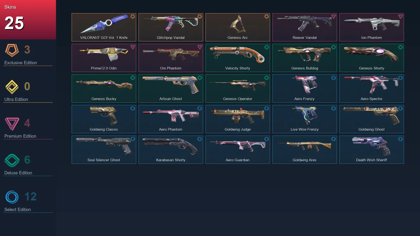 AP | VALORANT GO! Vol. 1 Knife | Glitchpop Vandal | Genesis Arc | Reaver Vandal | 25 Skin | 29 Agent | 67 Buddy | Lv143