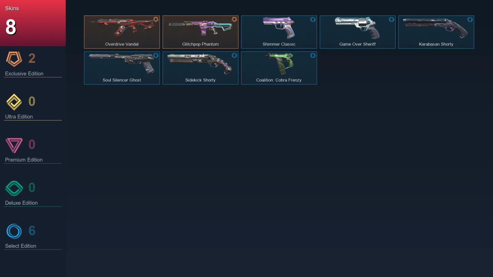 EU | Lv142 | Unranked | 8 Skin | 27 Agent | 62 Buddy