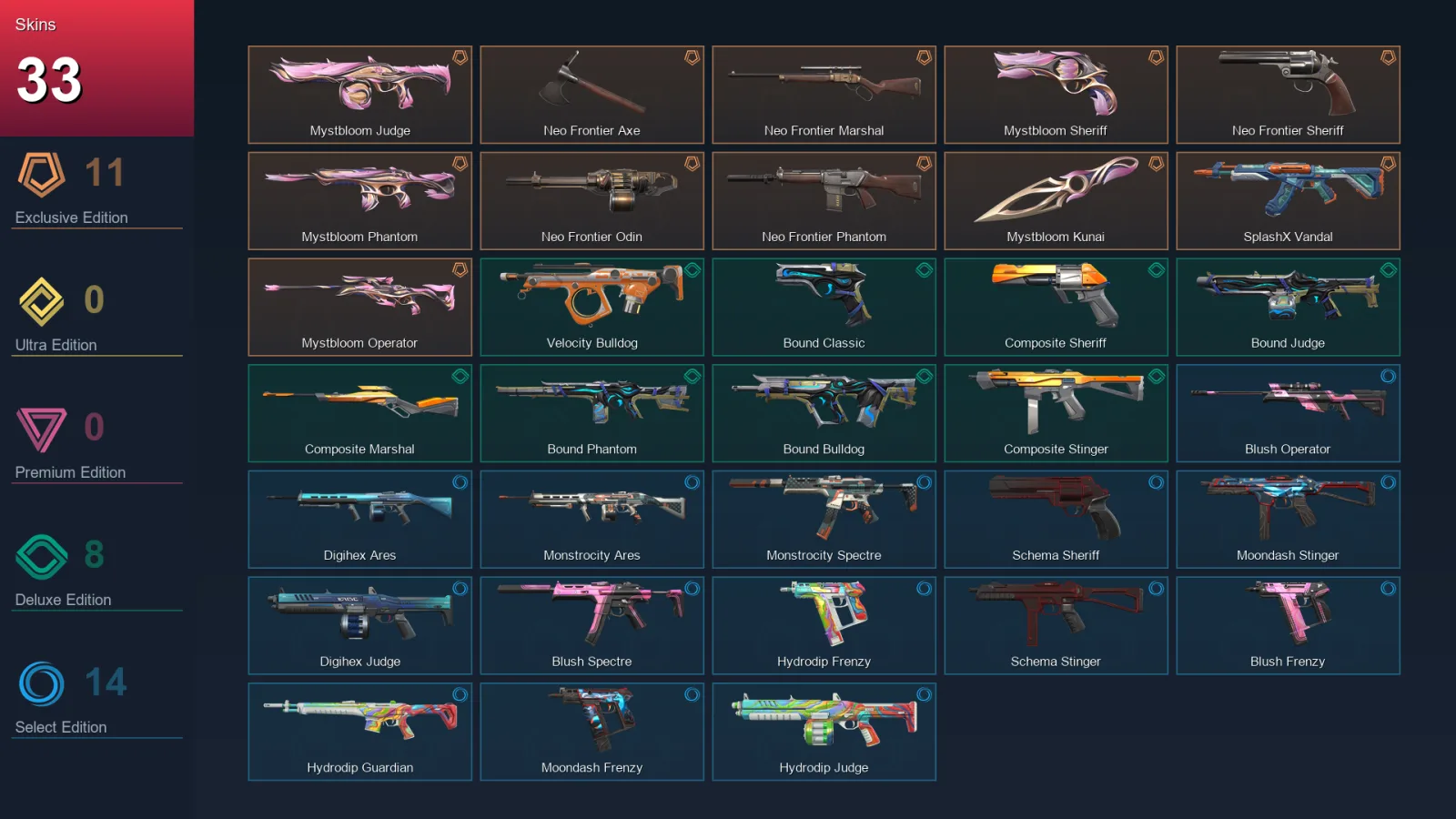 NA | Lv33 | Unranked | 33 Skin | 12 Agent | 32 Buddy — Valorant account