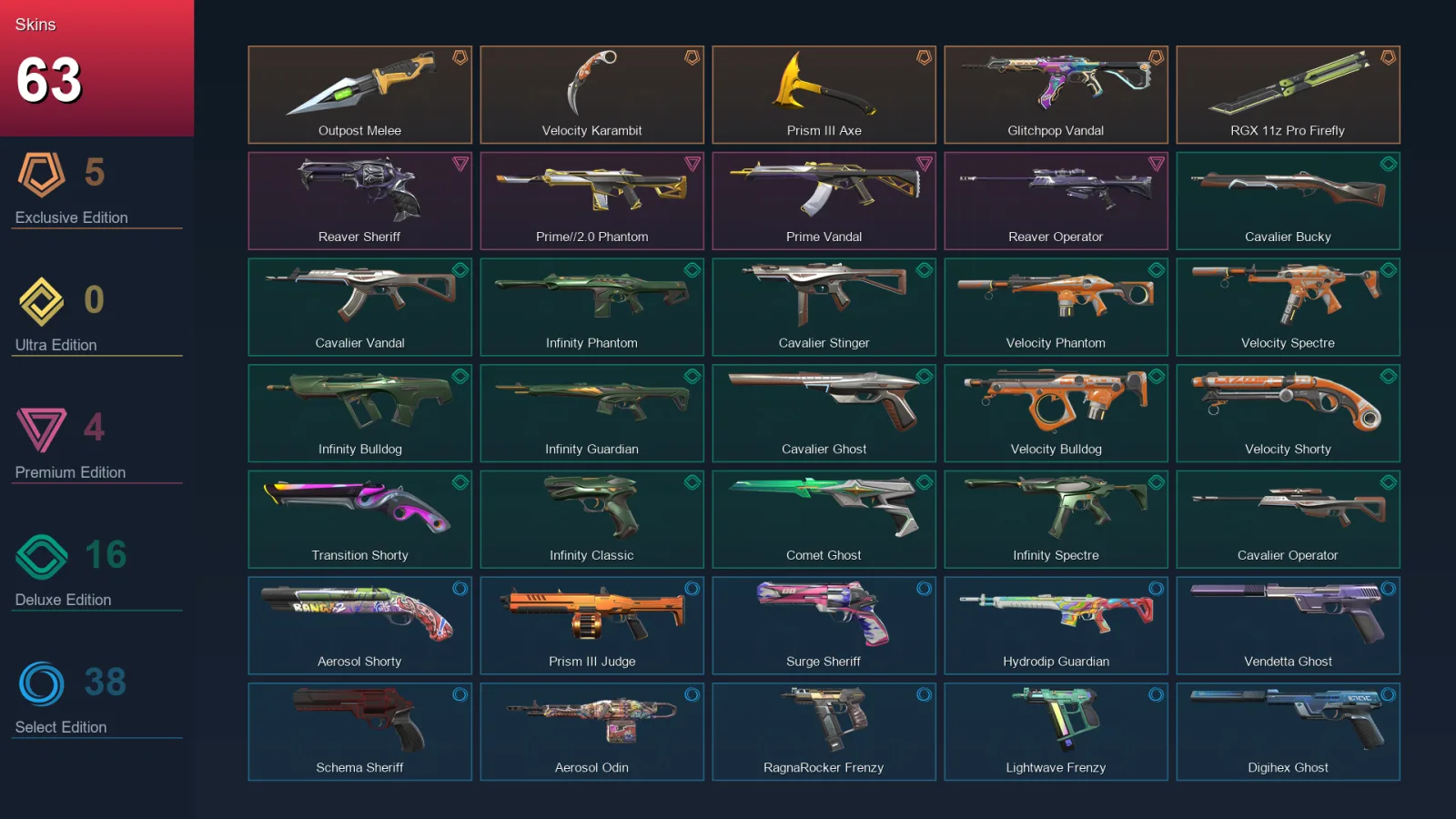 EU | Lv303 | Unranked | 63 Skin | 21 Agent | 101 Buddy — Valorant account
