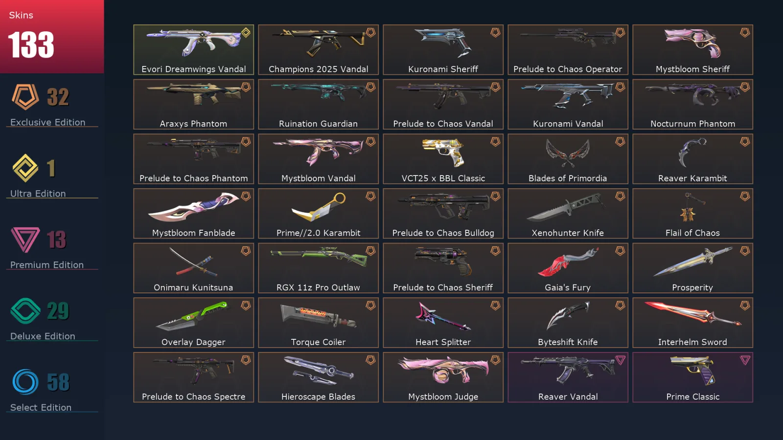 [Valorant] | EU | Level 234 | Gold 1 | 29 Agents | 133 Skins