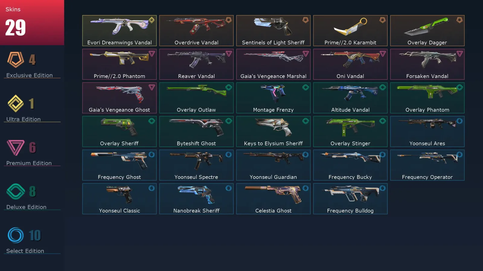 [Valorant] | EU | Level 162 | Gold 3 | 29 Agents | 29 Skins