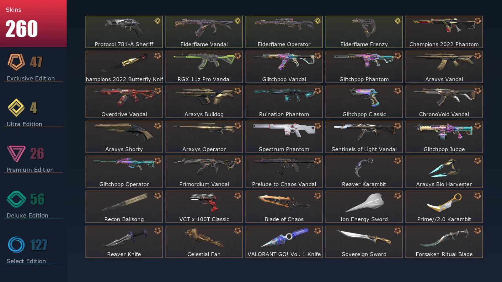[Valorant] | EU | Level 361 | 27 Agents | 260 Skins