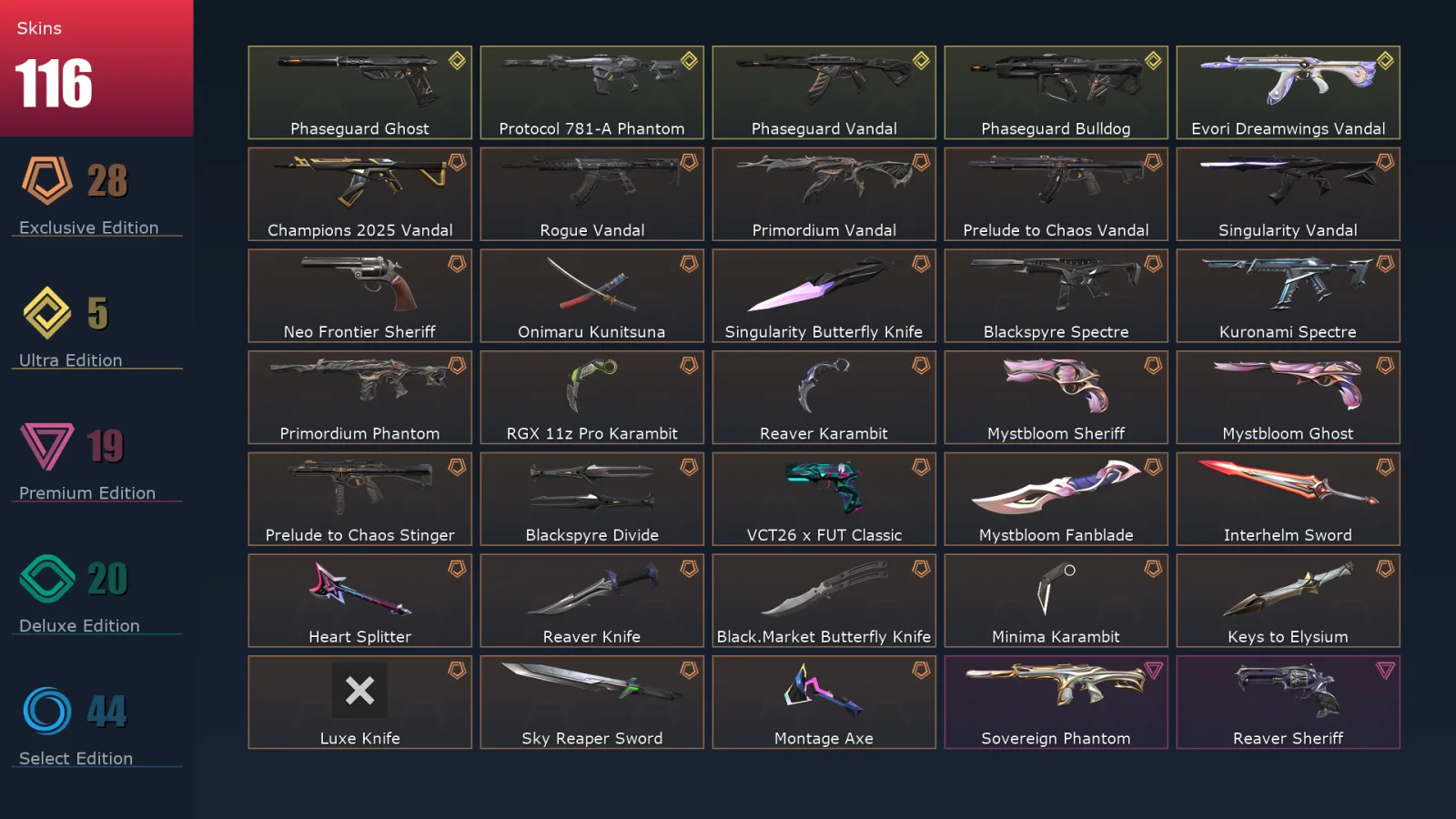 [Valorant] | EU | Level 167 | Bronze 3 | 29 Agents | 116 Skins