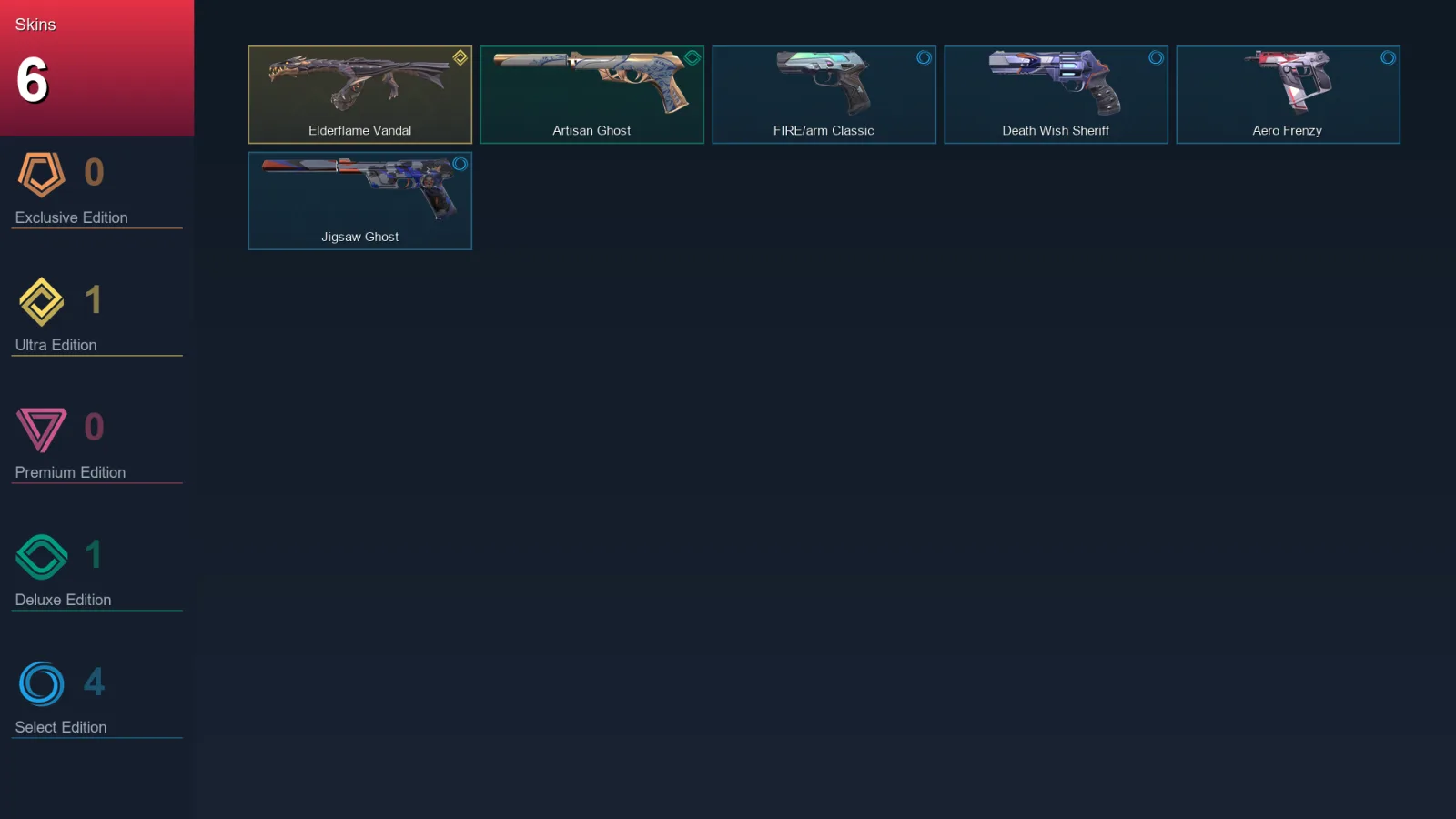 EU | Elderflame Vandal | Artisan Ghost | FIRE/arm Classic | Death Wish Sheriff | 6 Skin | 18 Agent | 30 Buddy | Lv95