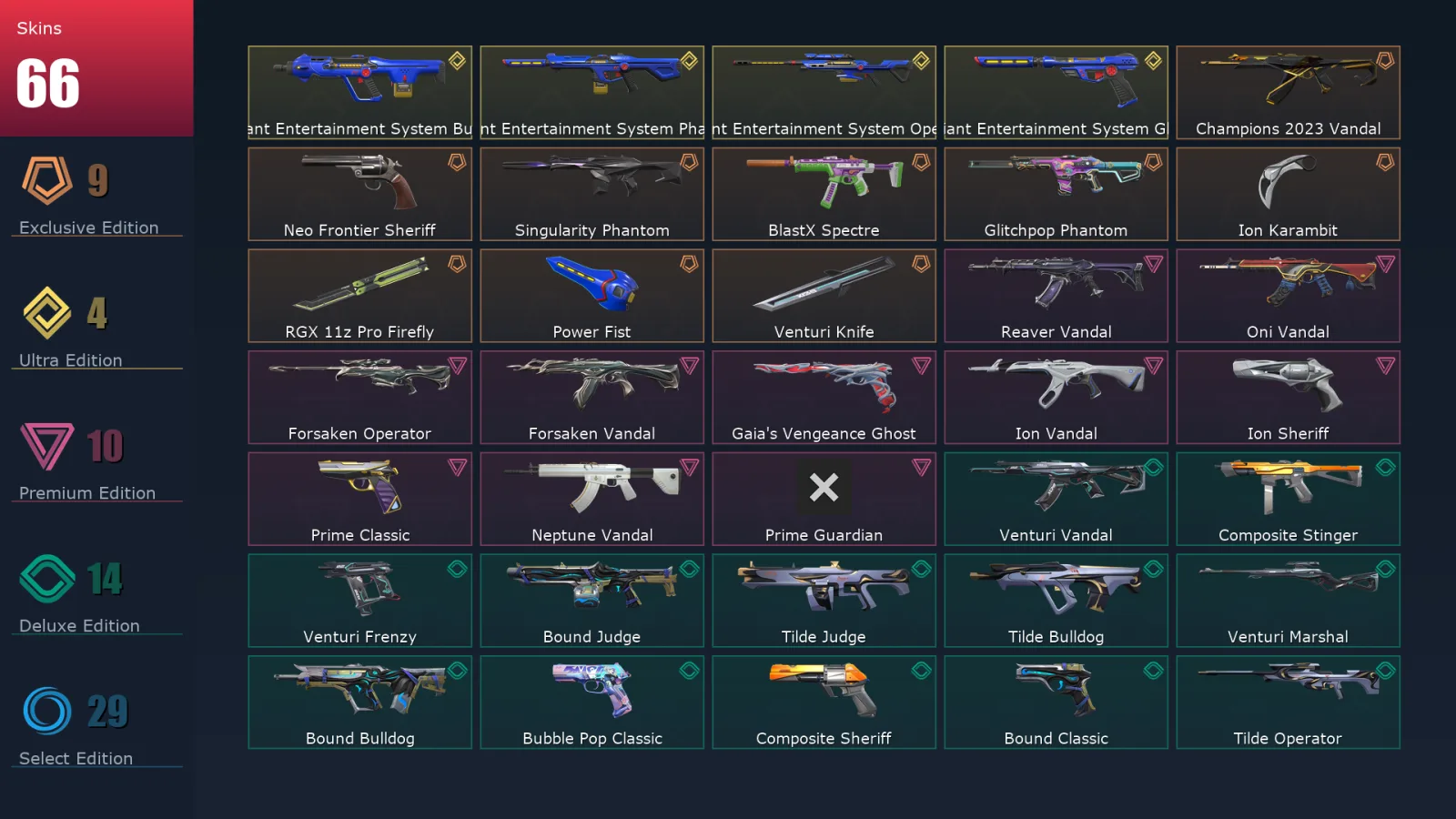[Valorant] | EU | Level 127 | 28 Agents | 66 Skins