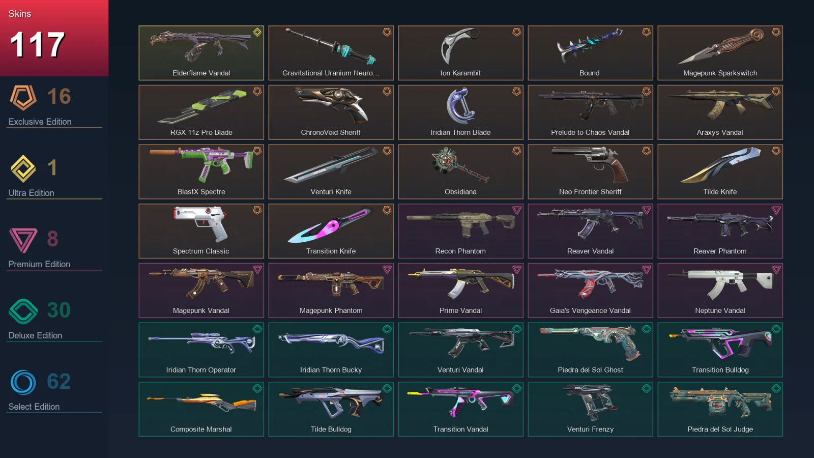 EU | Lv219 | Unranked | 117 Skin | 28 Agent | 121 Buddy — Valorant account