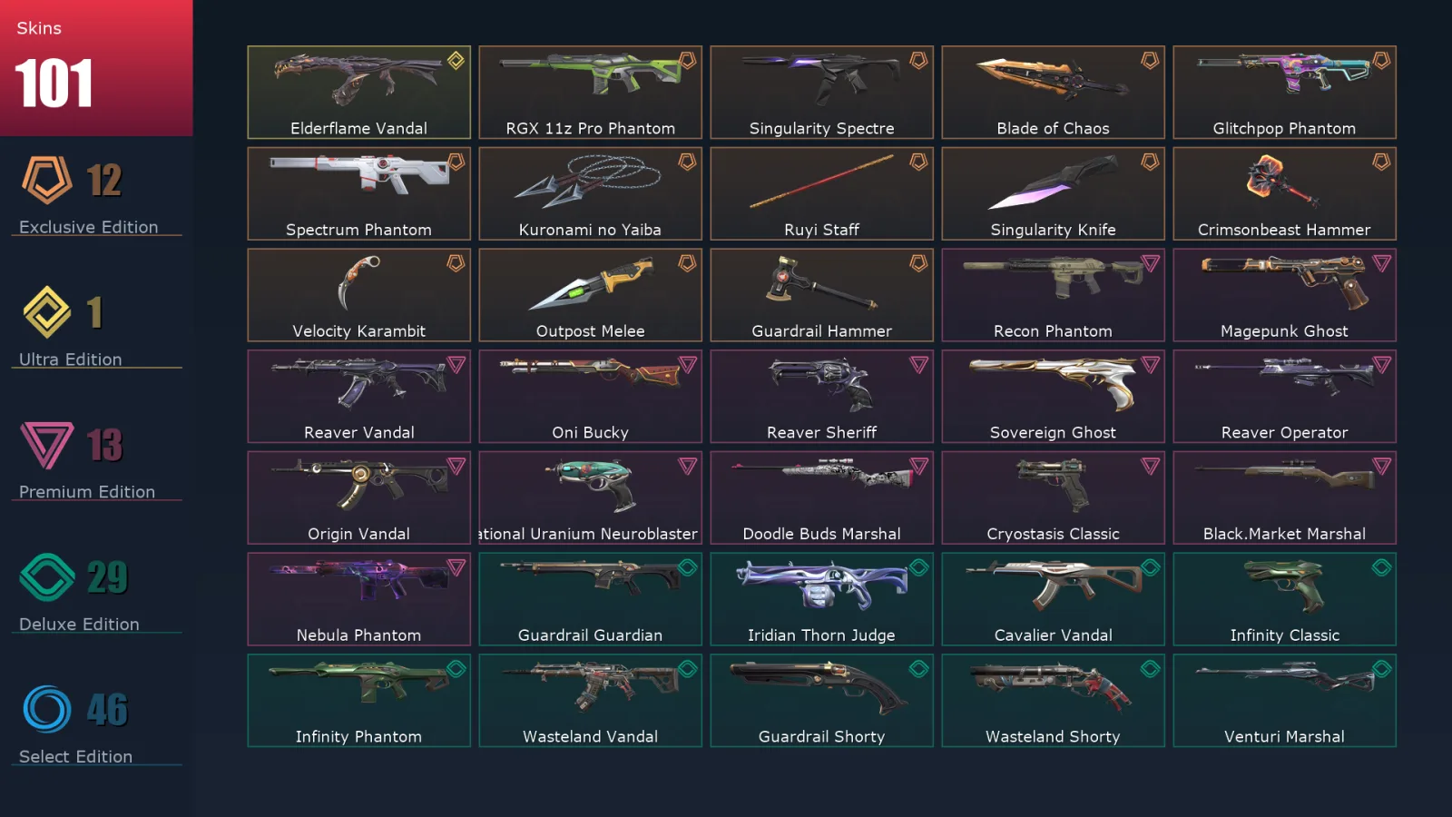 [Valorant] | EU | Level 89 | 23 Agents | 101 Skins