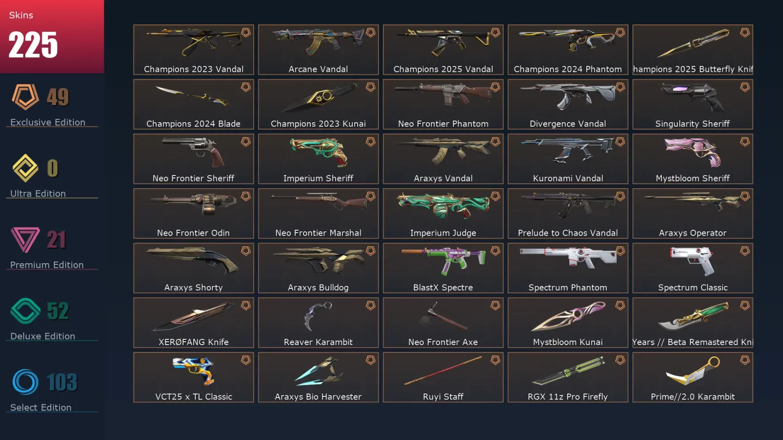 [Valorant] | EU | Level 265 | 28 Agents | 225 Skins