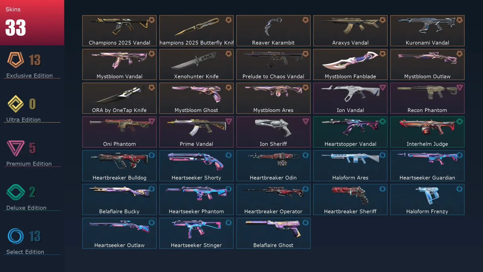 [Valorant] | EU | Level 43 | 12 Agents | 33 Skins