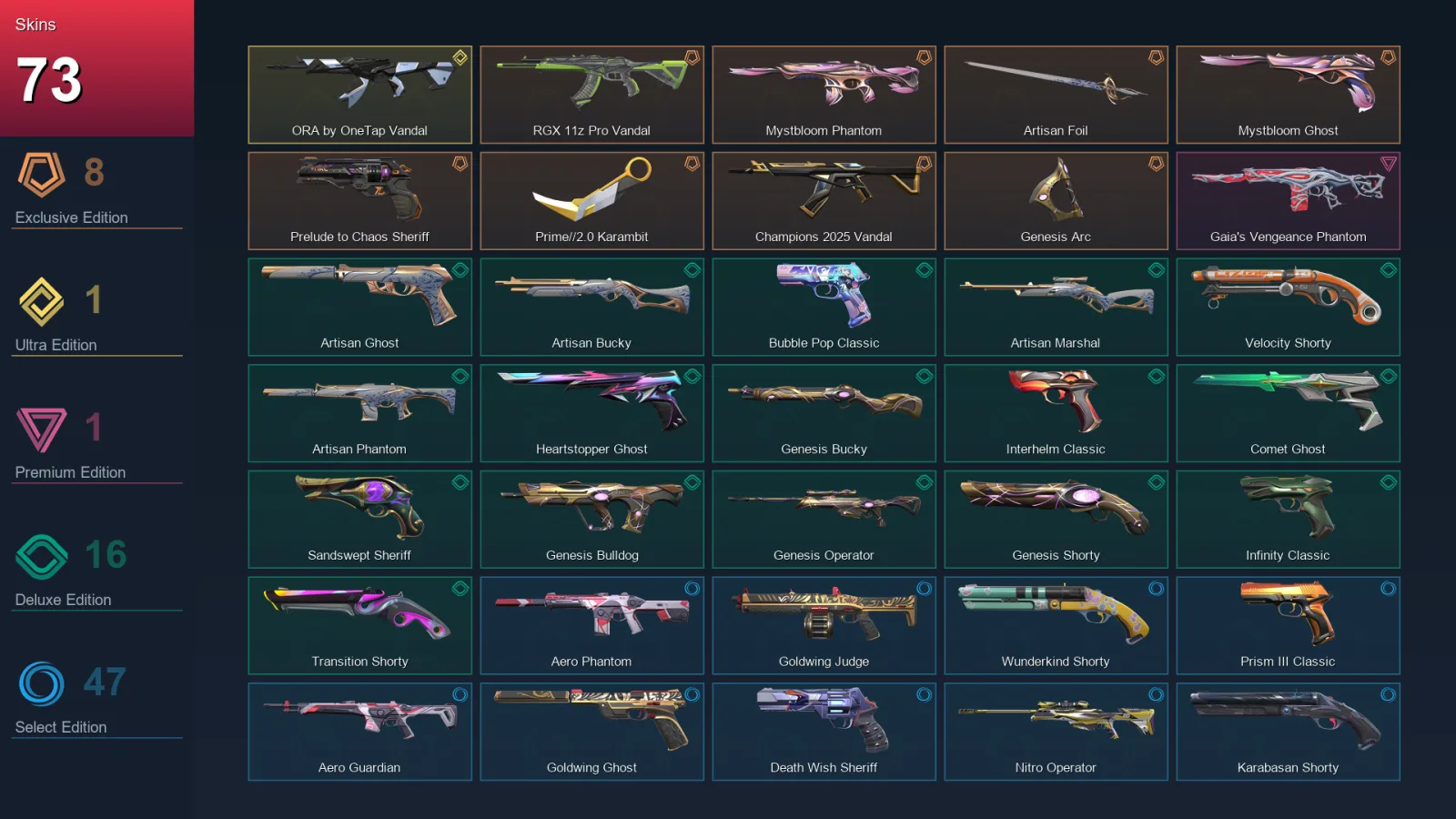 AP | Lv587 | Unranked | 73 Skin | 29 Agent | 171 Buddy