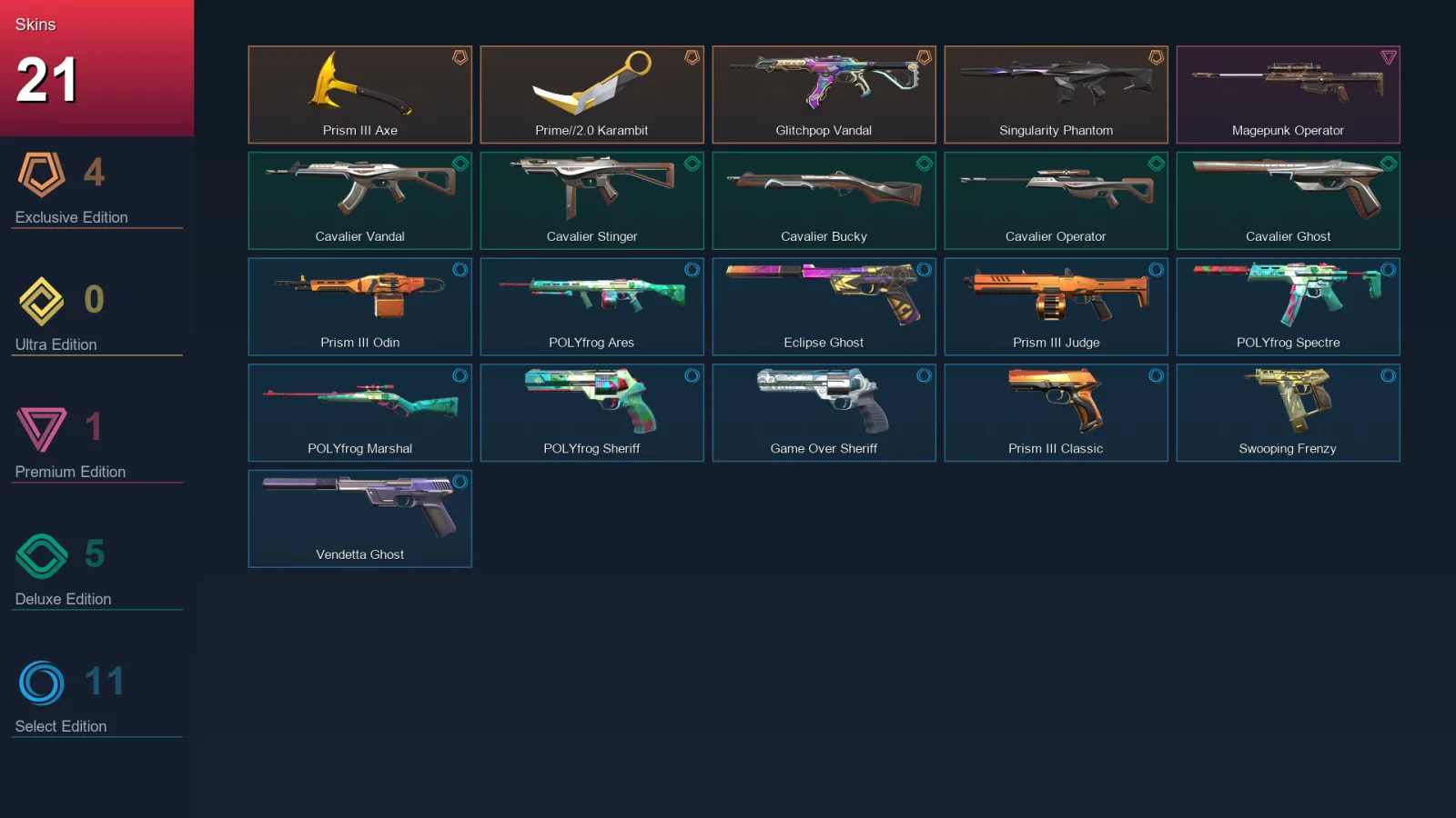 EU | Lv128 | Unranked | 21 Skin | 23 Agent | 60 Buddy