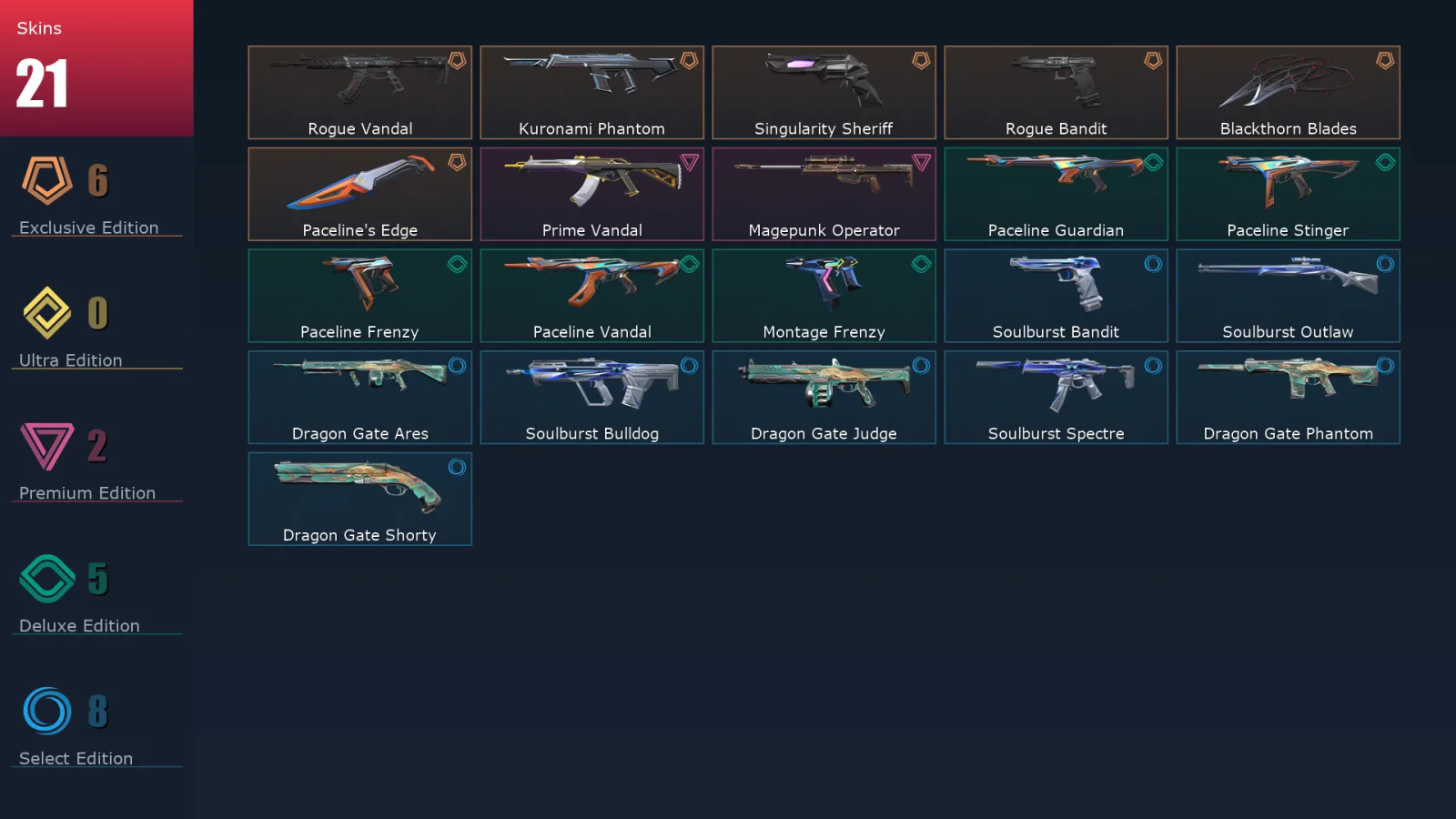 [Valorant] | EU | Level 40 | Diamond 1 | 15 Agents | 21 Skins