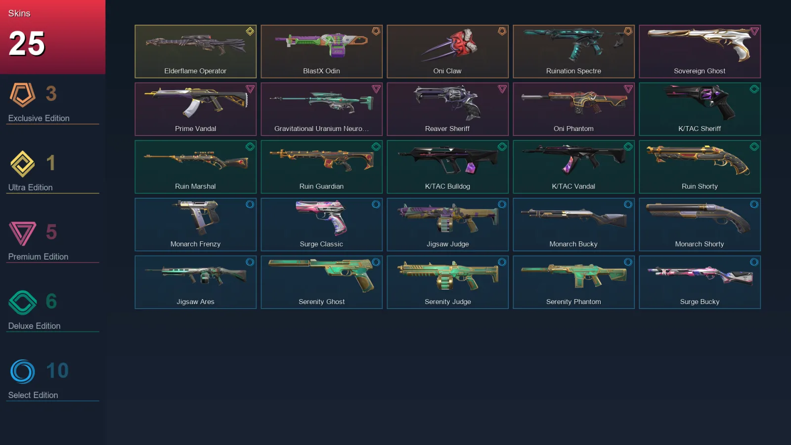 EU | BlastX Odin | Oni Claw | Ruination Spectre | Elderflame Operator | 25 Skin | 17 Agent | 23 Buddy | Lv40