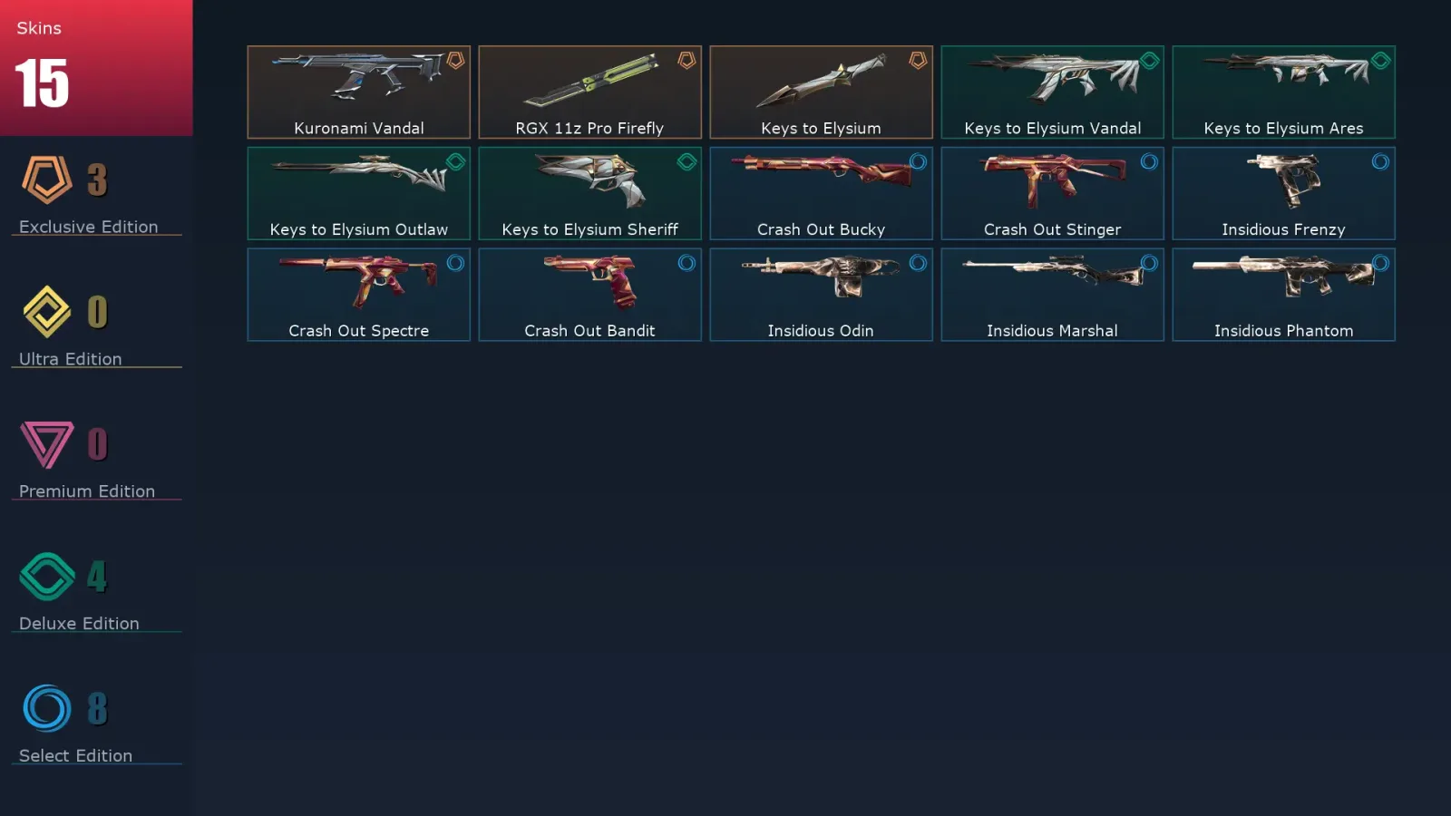 [Valorant] | EU | Level 43 | Gold 3 | 13 Agents | 15 Skins
