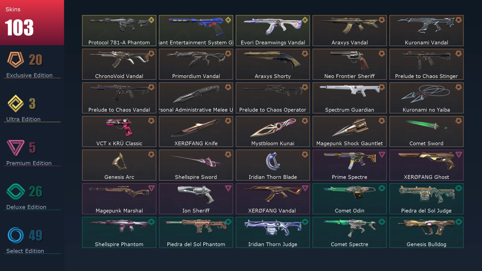 [Valorant] | EU | Level 253 | 27 Agents | 103 Skins