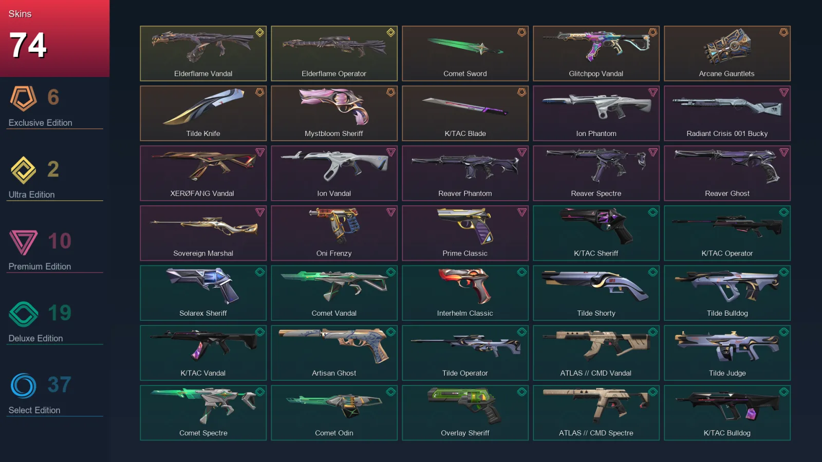 AP | Lv216 | Unranked | 74 Skin | 29 Agent | 102 Buddy