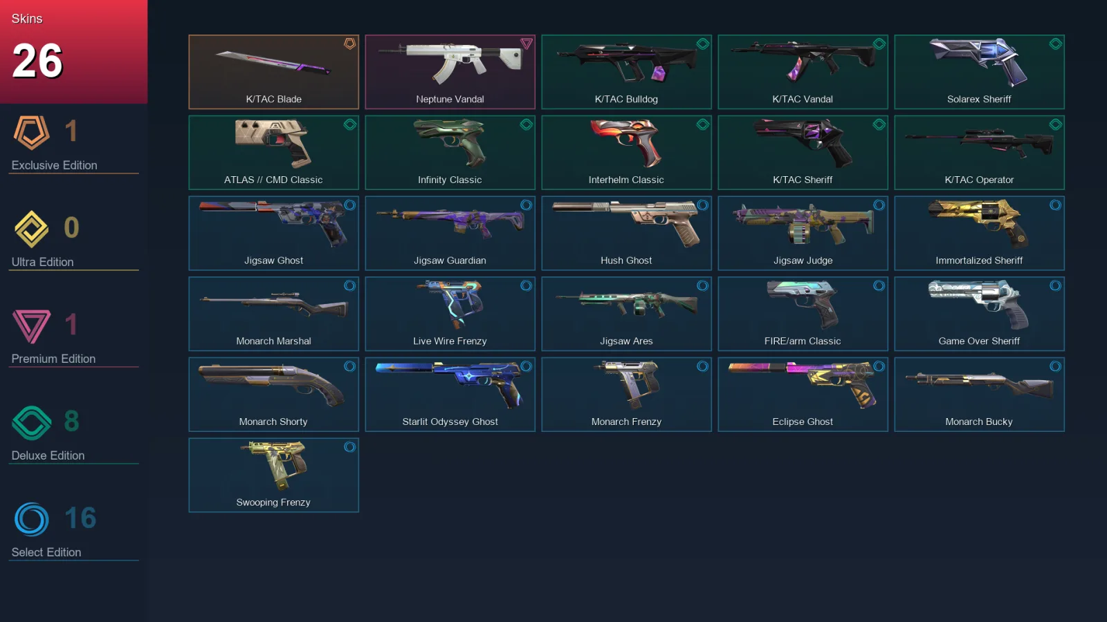 AP | Lv206 | Unranked | 26 Skin | 28 Agent | 95 Buddy — Jigsaw Ares