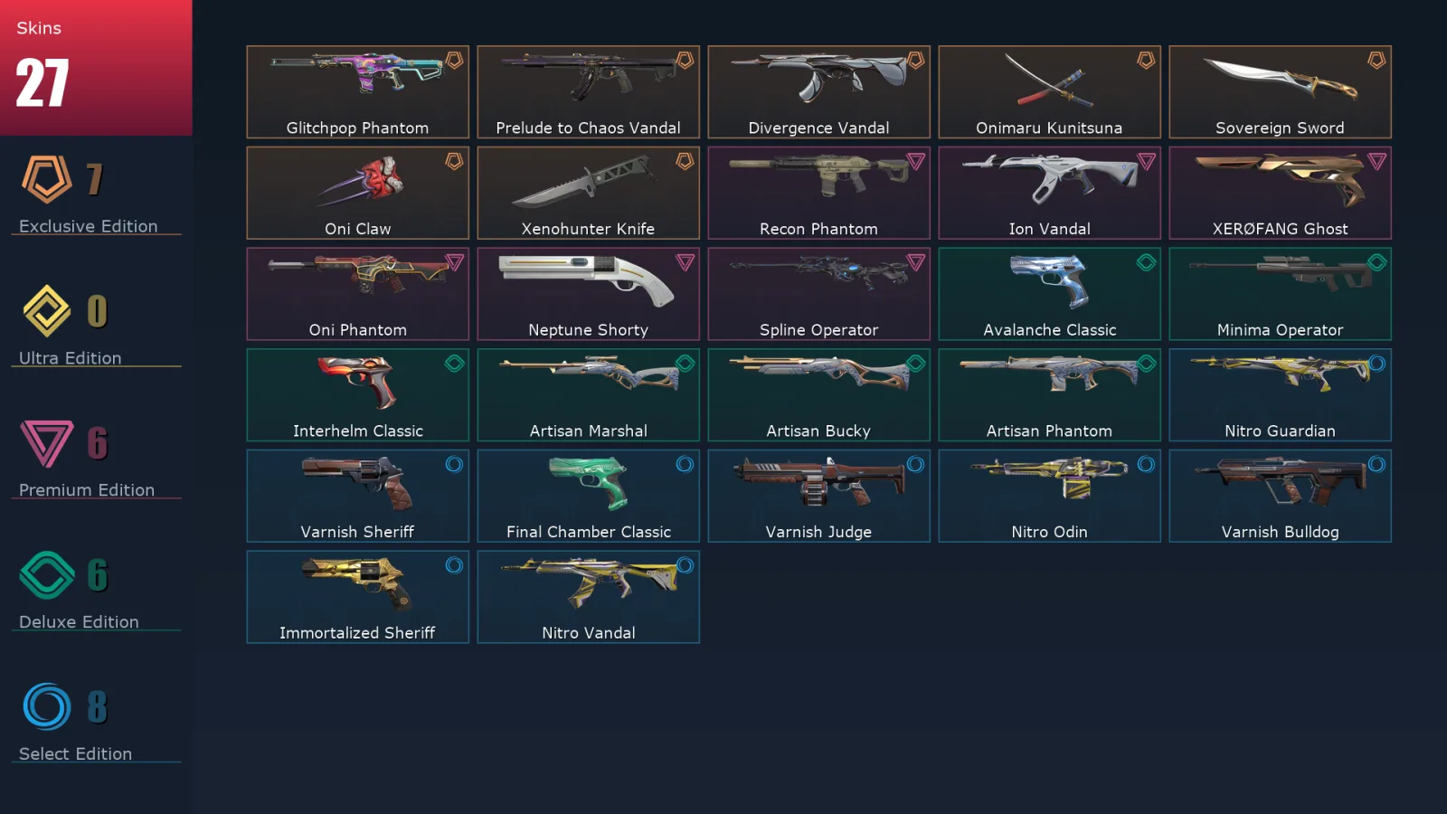 [Valorant] | EU | Level 115 | 27 Agents | 27 Skins
