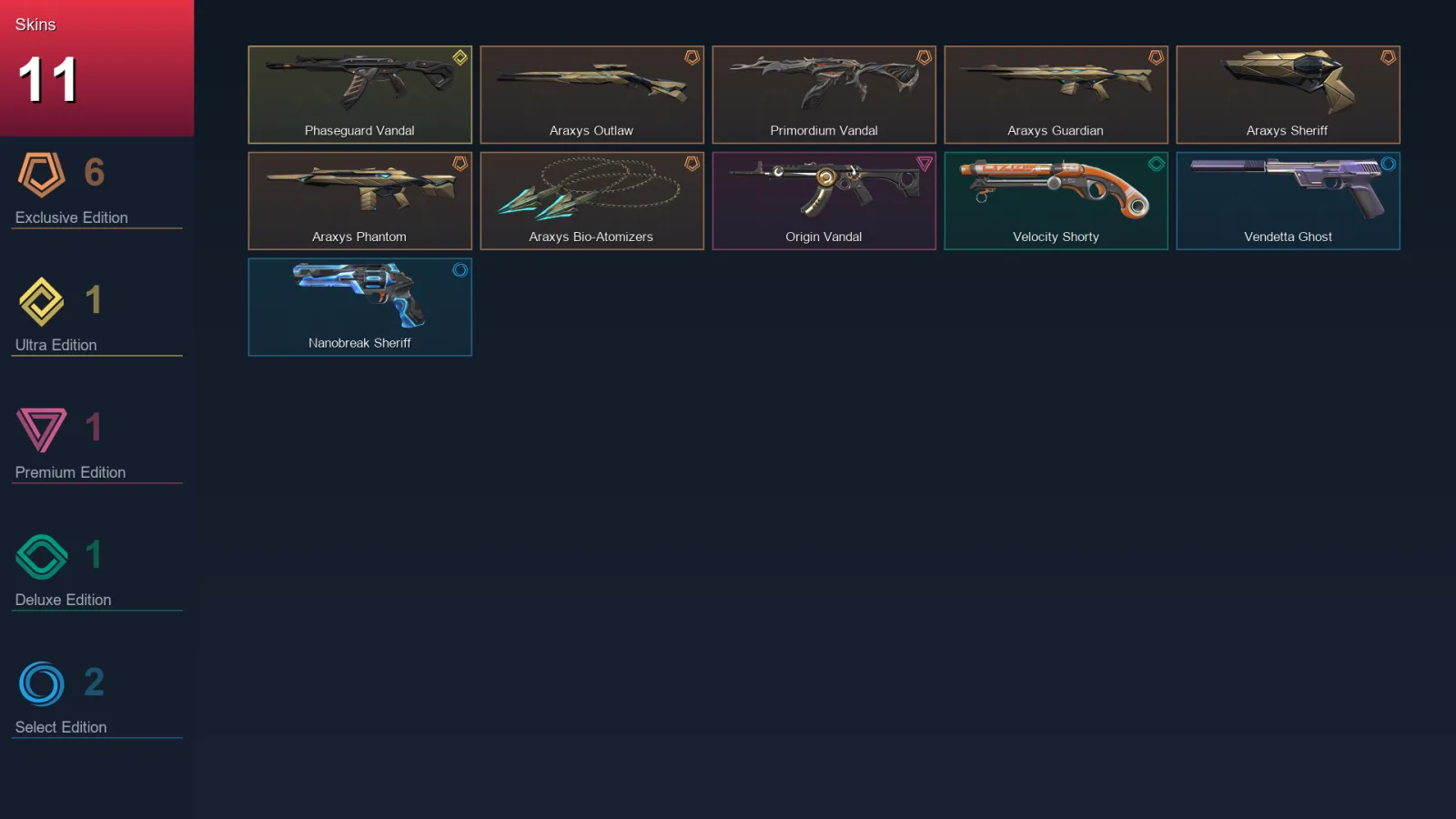 EU | Araxys Outlaw | Primordium Vandal | Araxys Guardian | Araxys Sheriff | 11 Skin | 19 Agent | 35 Buddy | Lv65