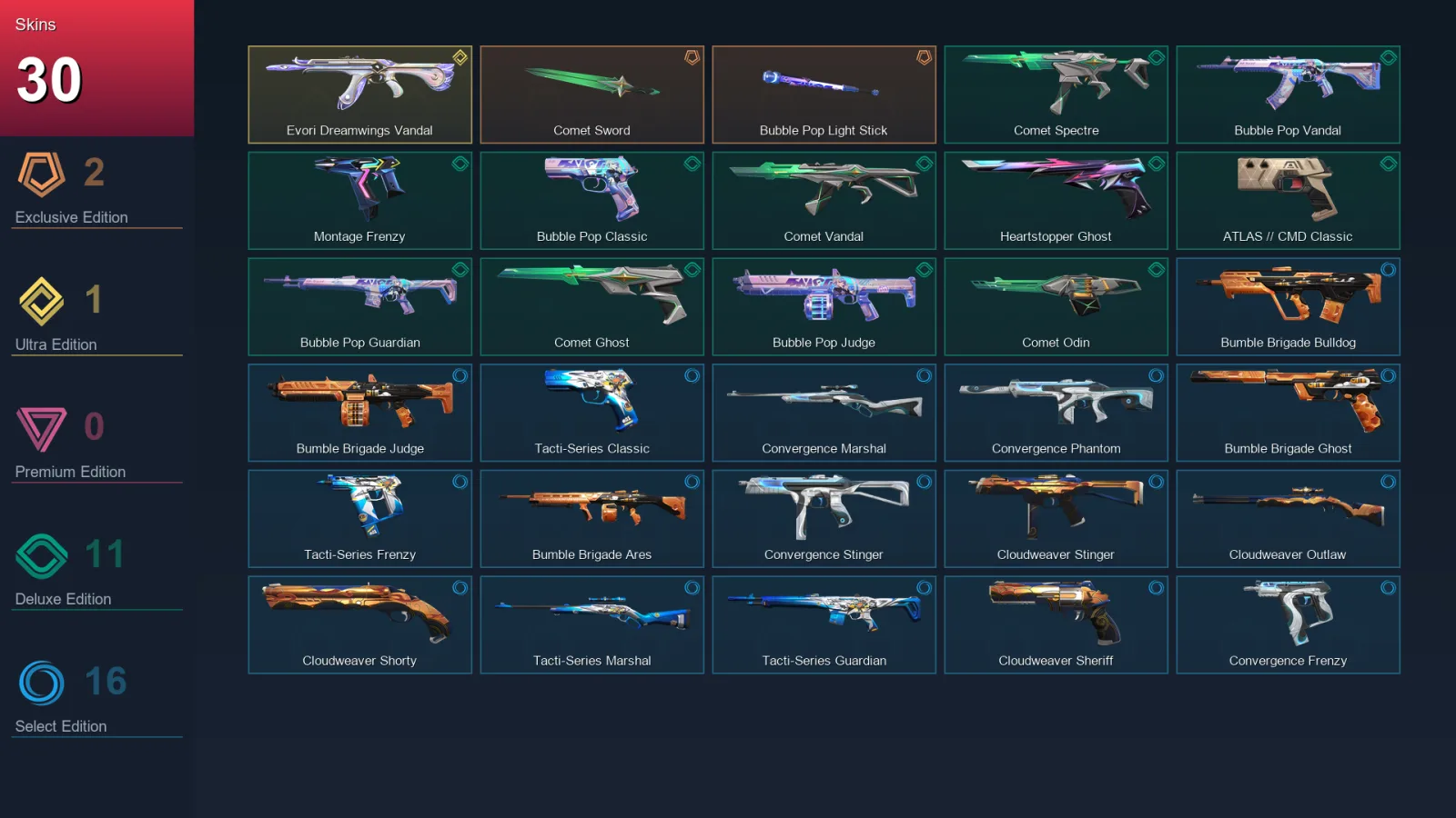 AP | Lv128 | Unranked | 30 Skin | 29 Agent | 68 Buddy