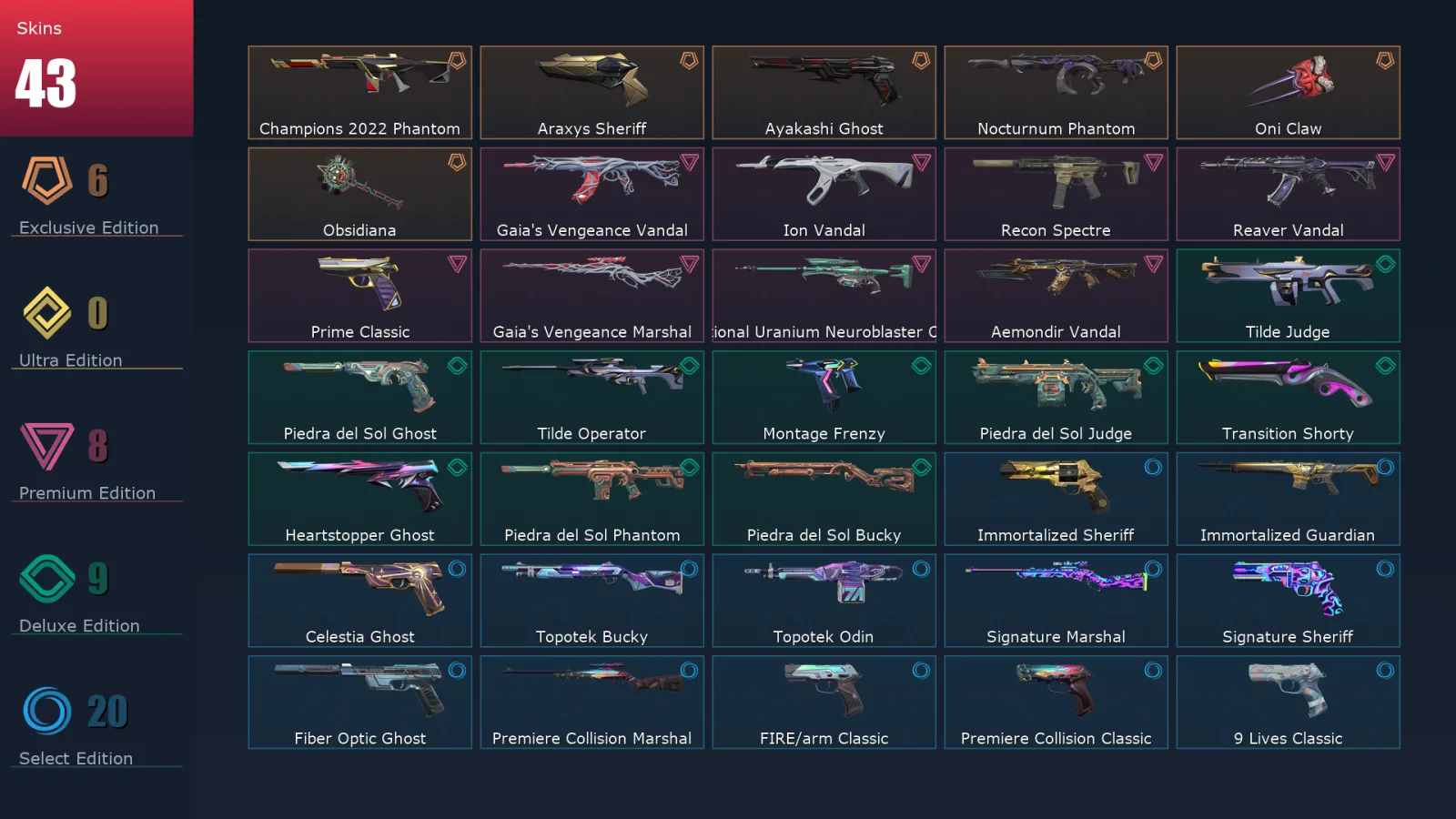 [Valorant] | EU | Level 189 | 29 Agents | 43 Skins