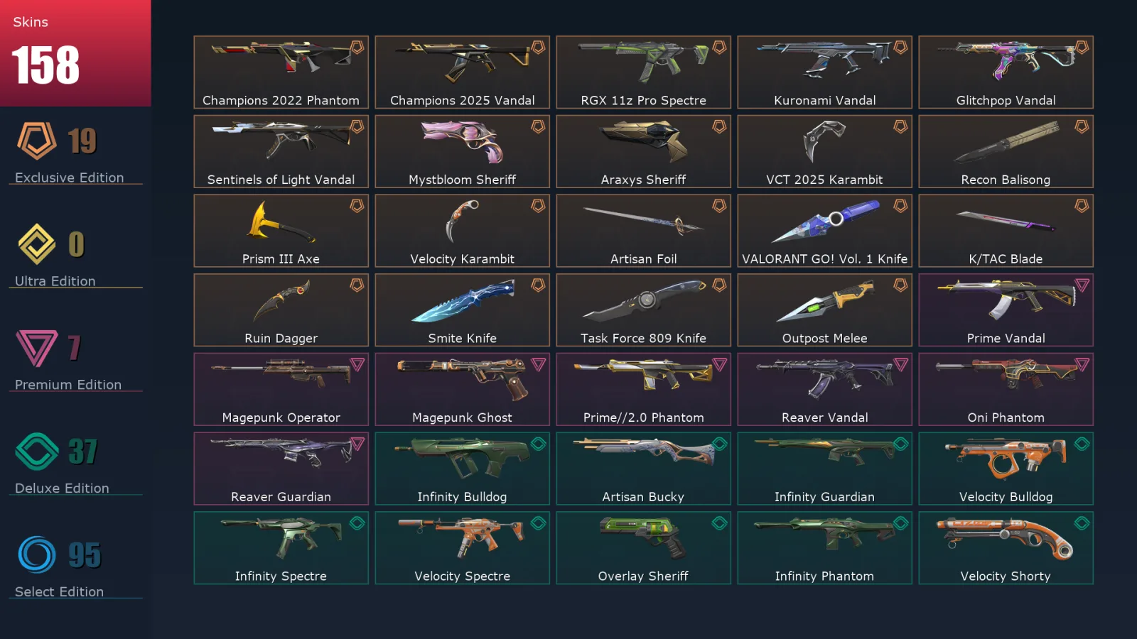 [Valorant] | EU | Level 425 | Ascendant 1 | 29 Agents | 158 Skins