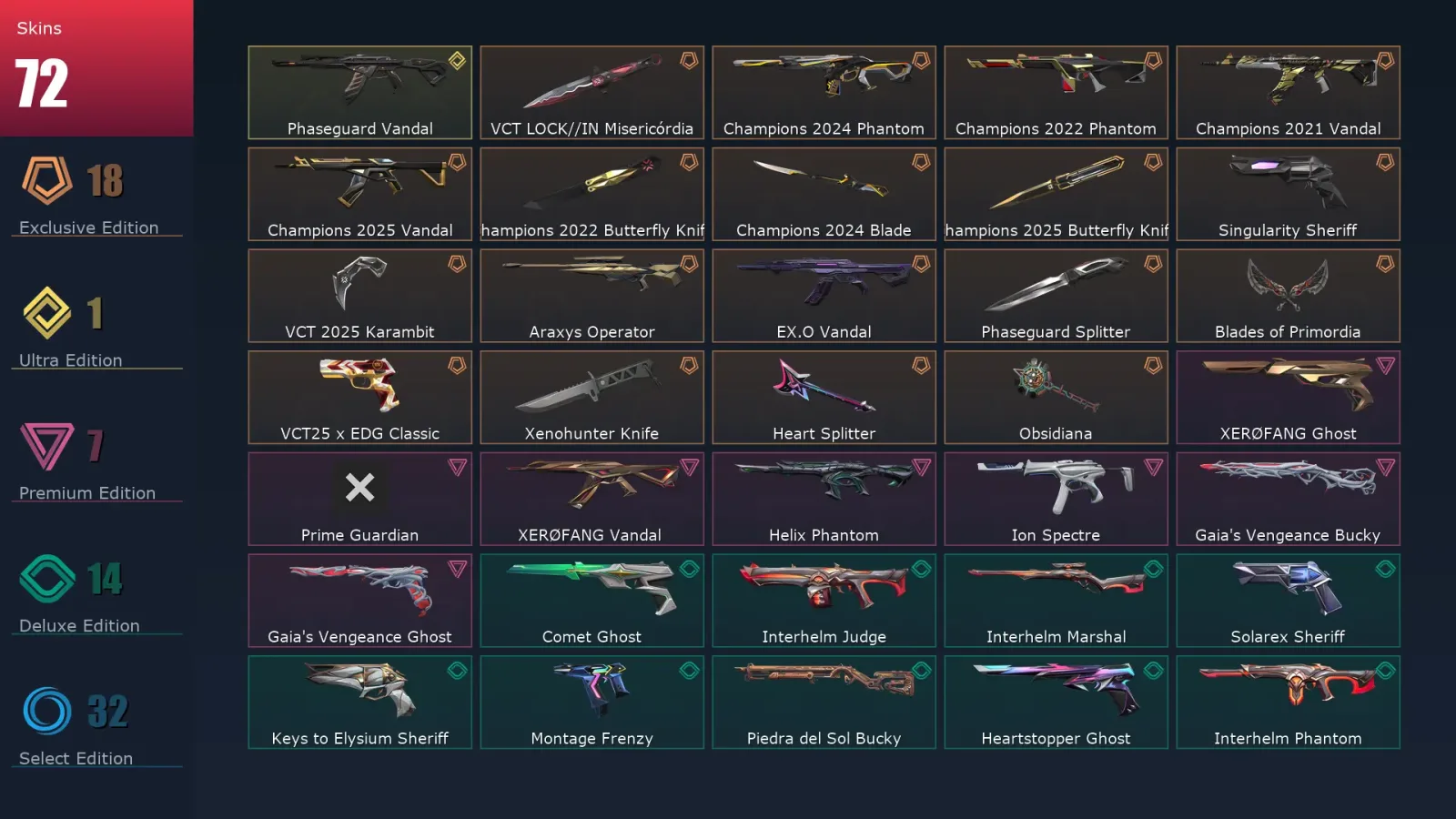 [Valorant] | EU | Level 297 | 29 Agents | 72 Skins
