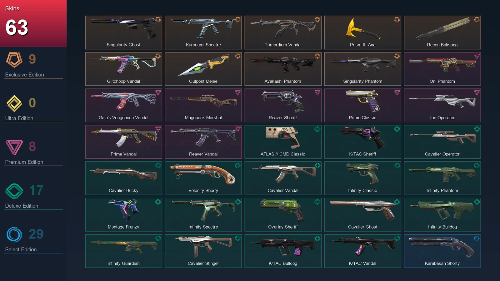 AP | Lv245 | Unranked | 63 Skin | 28 Agent | 118 Buddy