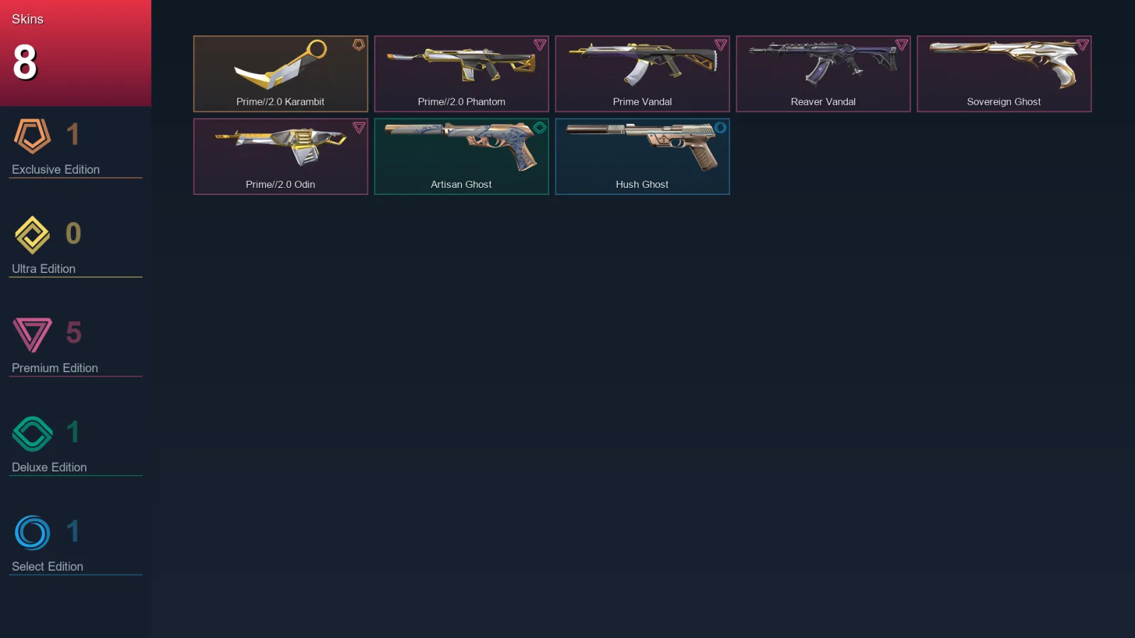 EU | Prime//2.0 Karambit | Prime//2.0 Phantom | Prime Vandal | Reaver Vandal | 8 Skin | 22 Agent | 37 Buddy | Lv78