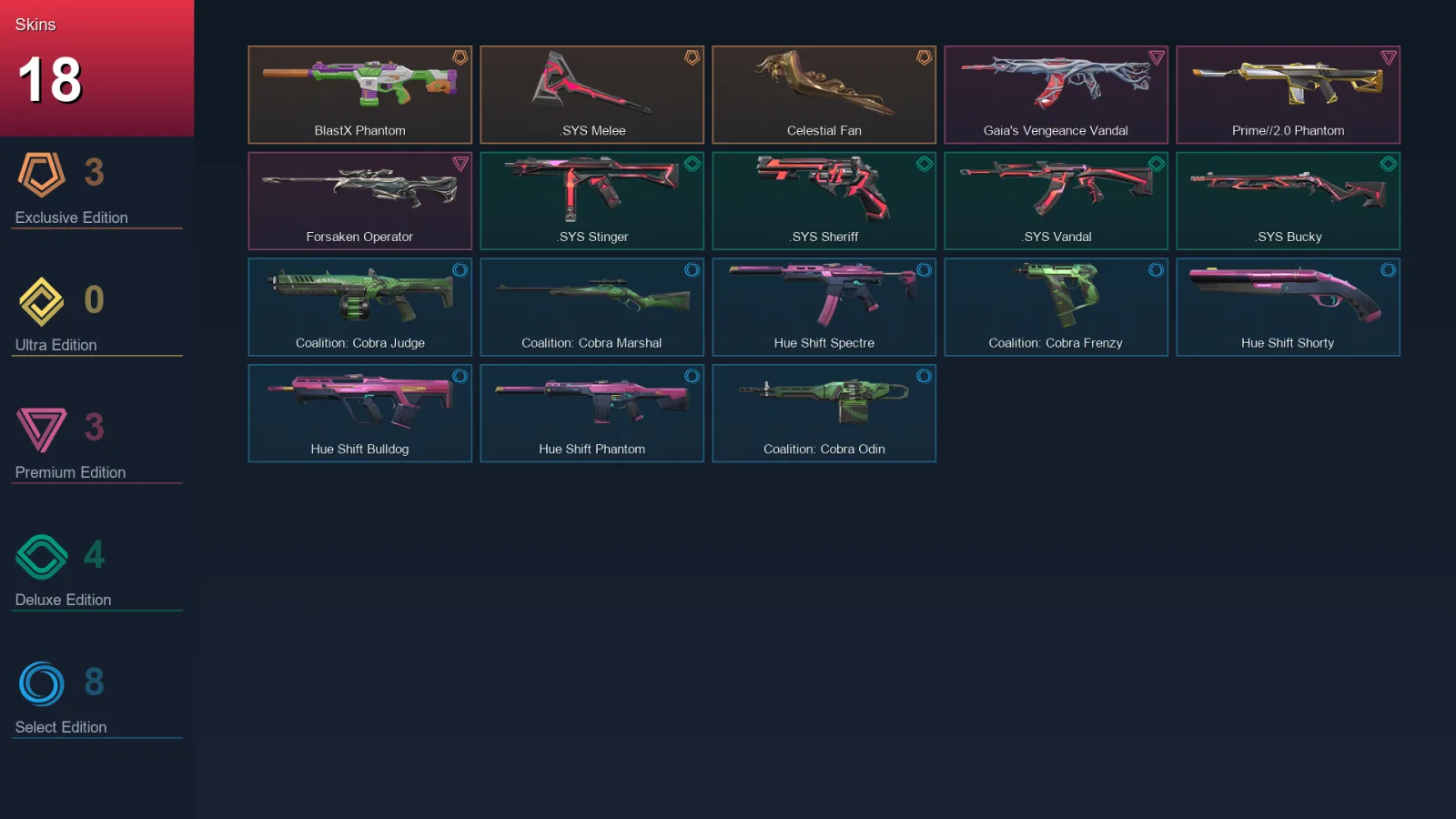 NA | Lv34 | Unranked | 18 Skin | 11 Agent | 18 Buddy
