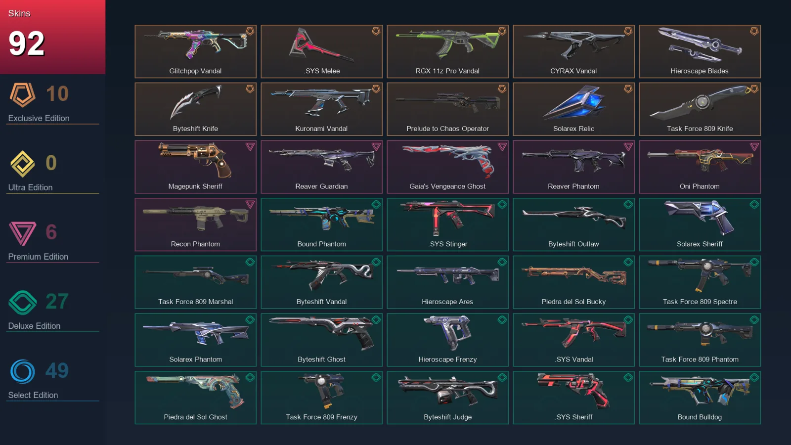 NA | Lv147 | Unranked | 92 Skin | 28 Agent | 95 Buddy — Task Force 809 Phantom