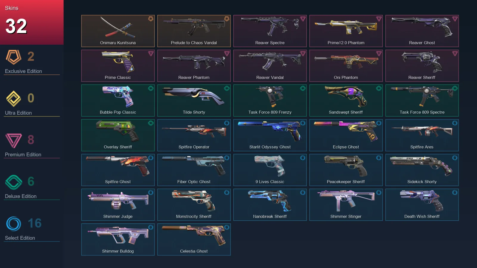 AP | Lv257 | Unranked | 32 Skin | 27 Agent | 95 Buddy — Reaver Sheriff