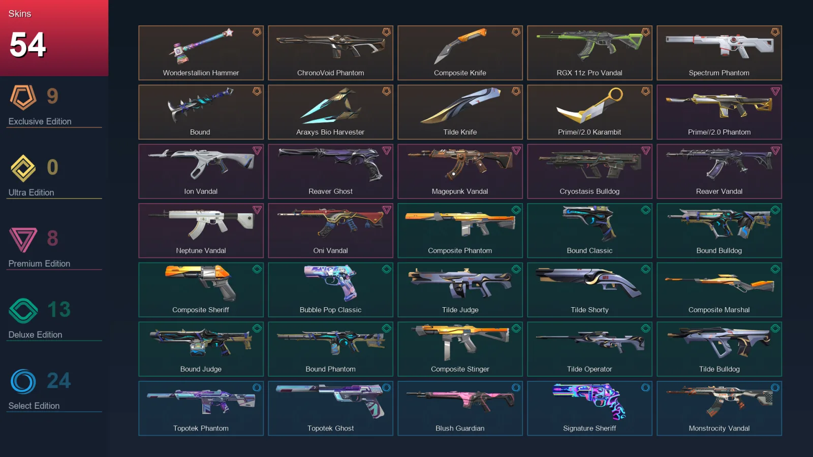 NA | Lv97 | Unranked | 54 Skin | 23 Agent | 59 Buddy — Valorant account