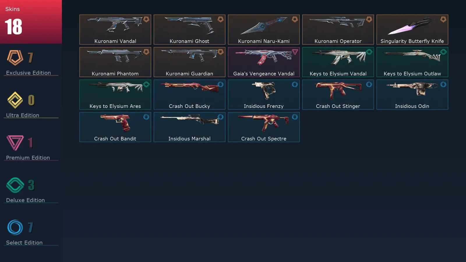 [Valorant] | EU | Level 31 | Diamond 1 | 11 Agents | 18 Skins