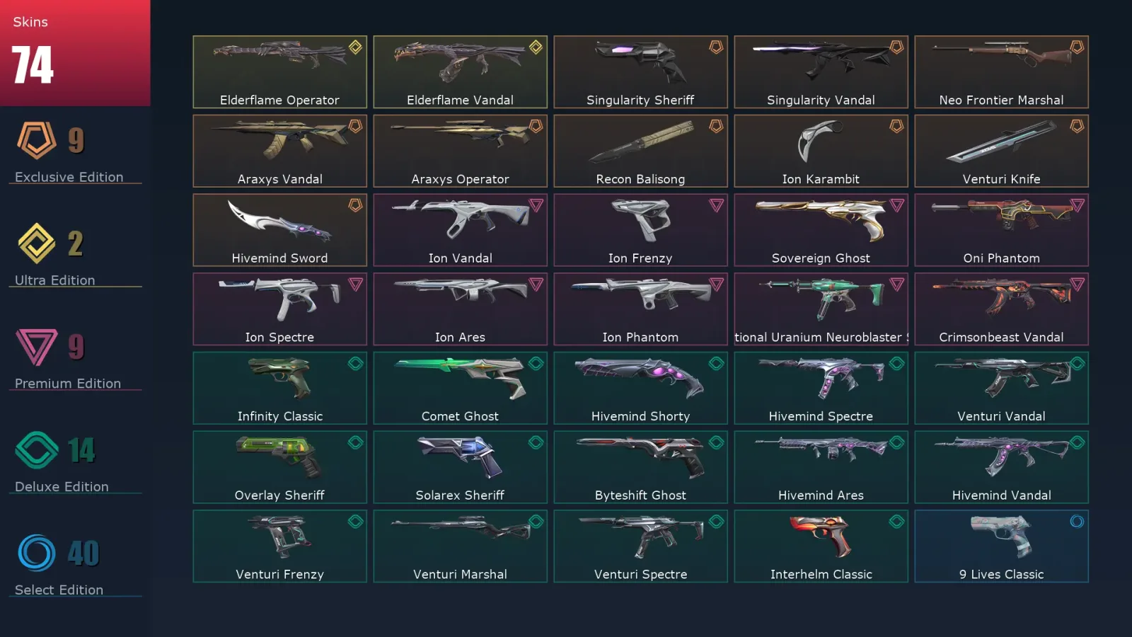 [Valorant] | EU | Level 400 | Gold 1 | 29 Agents | 74 Skins — Gold Valorant