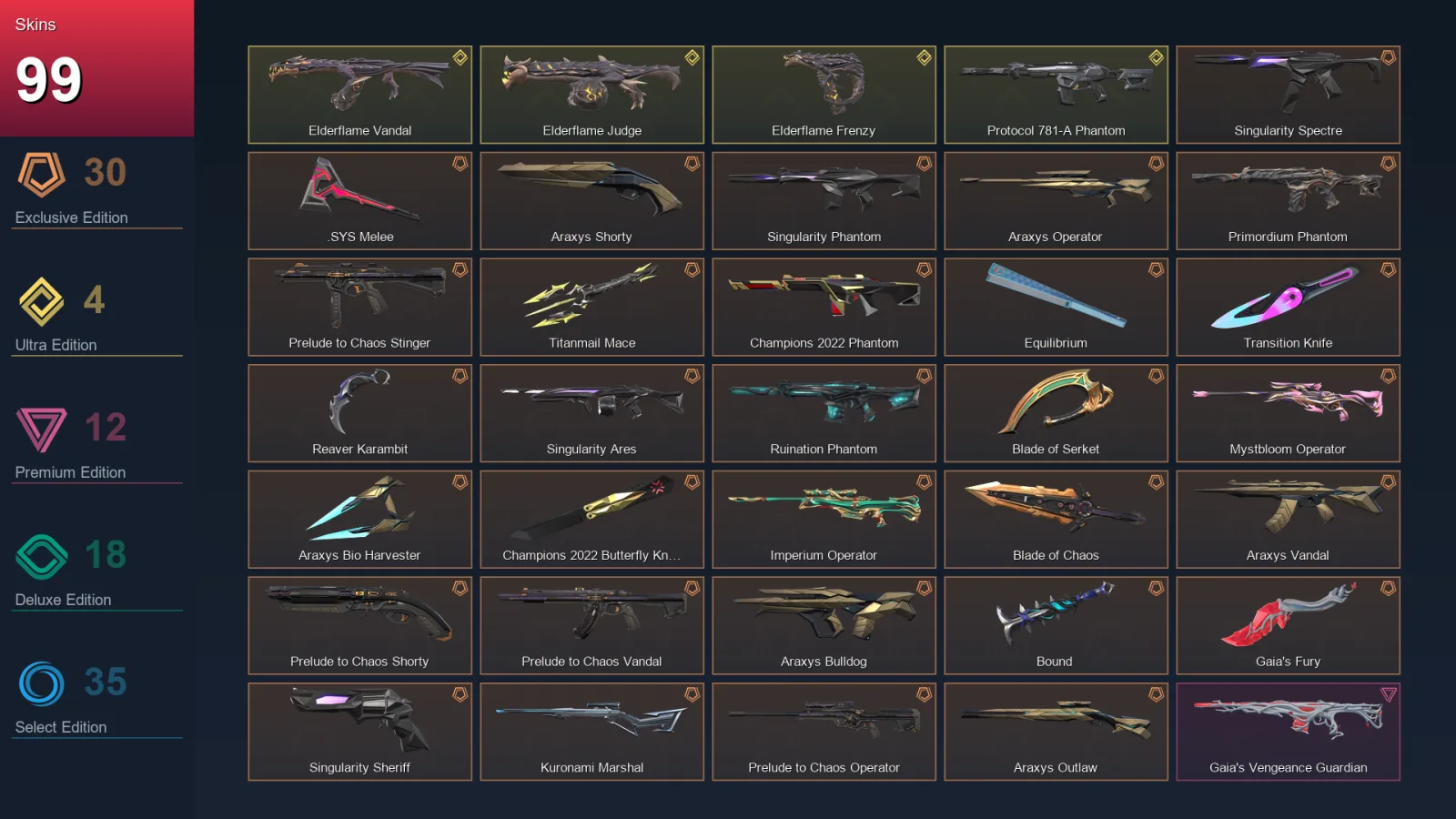 NA | Singularity Spectre | .SYS Melee | Araxys Shorty | Singularity Phantom | 99 Skin | 26 Agent | 91 Buddy | Lv158