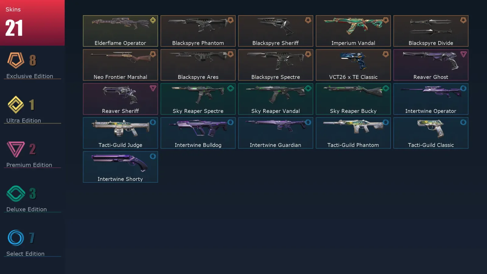 [Valorant] | EU | Level 25 | Gold 3 | 10 Agents | 21 Skins