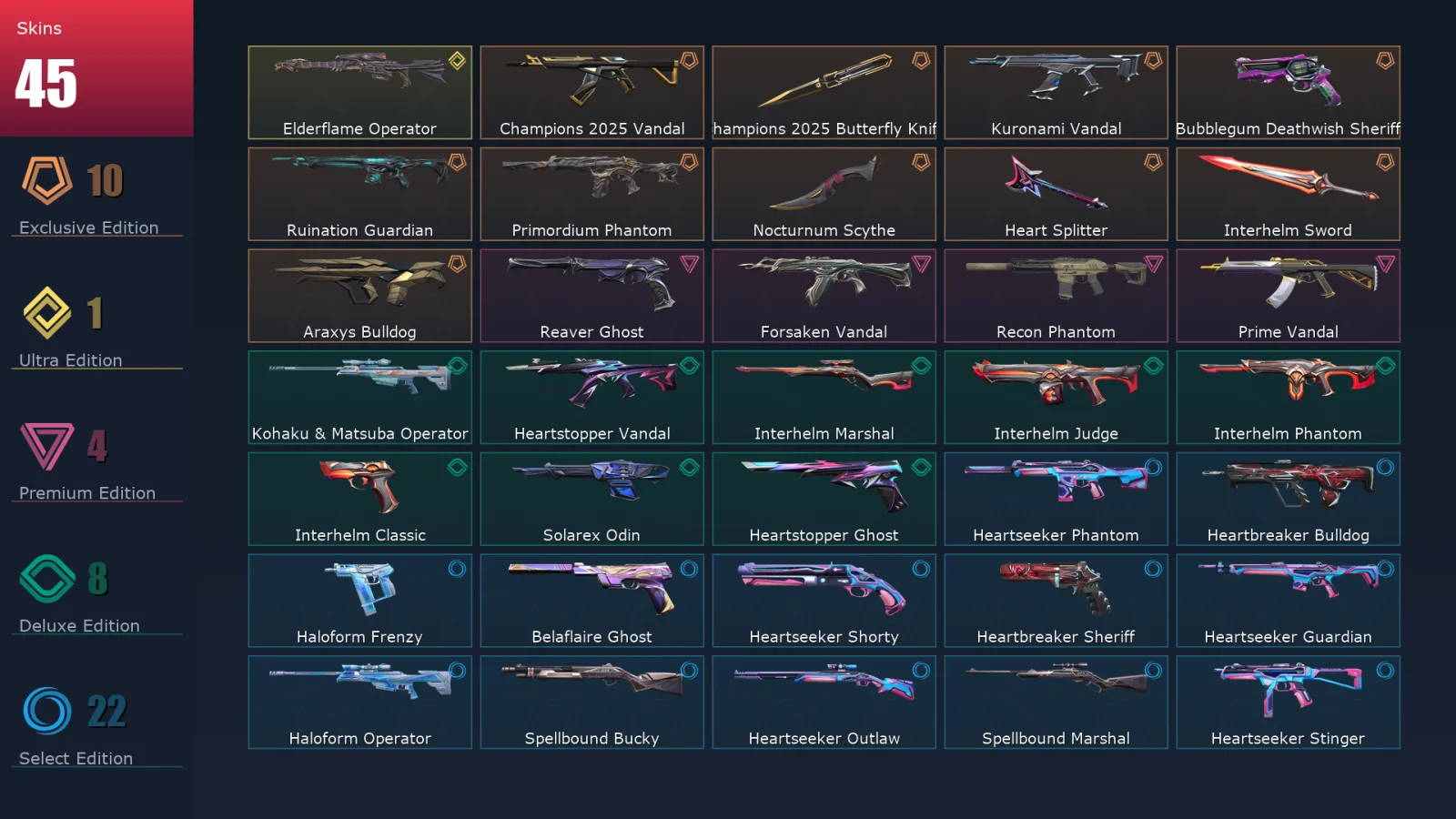 [Valorant] | EU | Level 69 | 18 Agents | 45 Skins