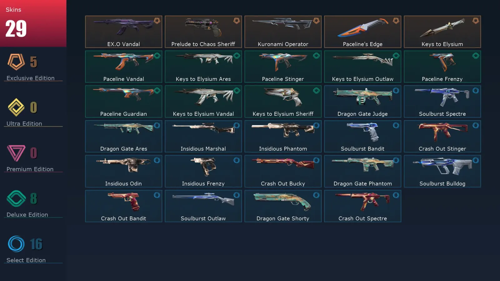 [Valorant] | EU | Level 46 | Ascendant 3 | 14 Agents | 29 Skins
