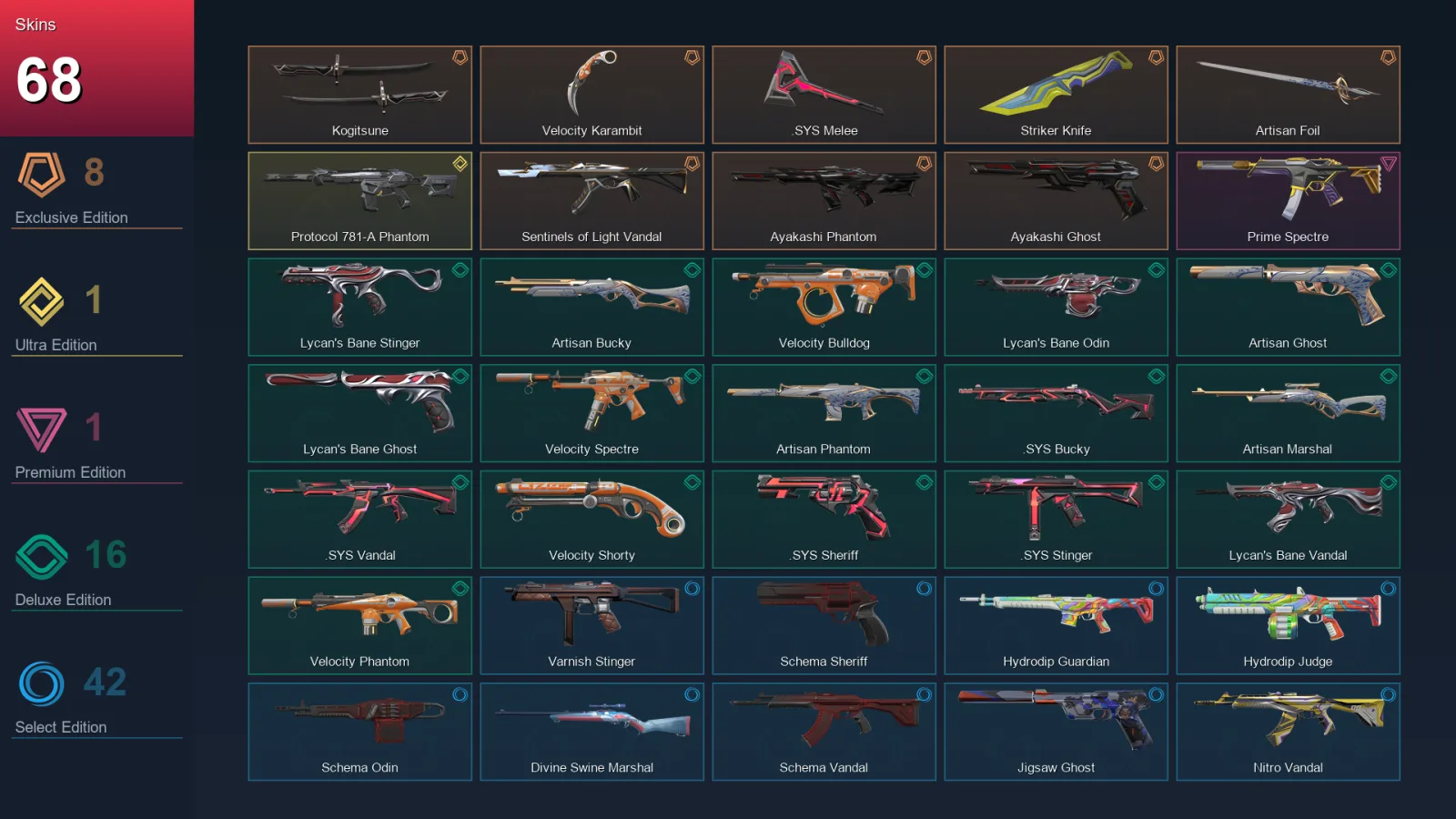 EU | Lv165 | Unranked | 68 Skin | 23 Agent | 90 Buddy — Valorant account