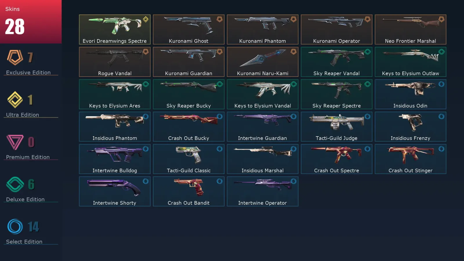 [Valorant] | EU | Level 31 | Gold 2 | 10 Agents | 28 Skins