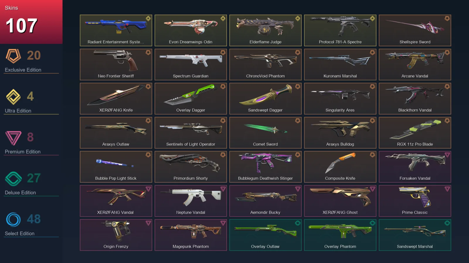 AP | Shellspire Sword | Neo Frontier Sheriff | Spectrum Guardian | ChronoVoid Phantom | 107 Skin | 29 Agent | 124 Buddy | Lv189