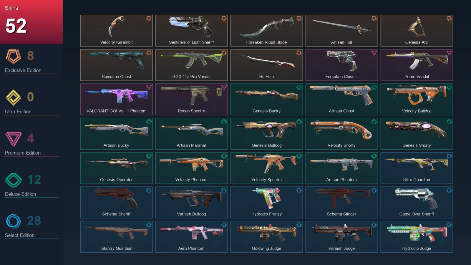 BR | Lv101 | Unranked | 52 Skin | 19 Agent | 52 Buddy — Unranked / Smurf Valorant