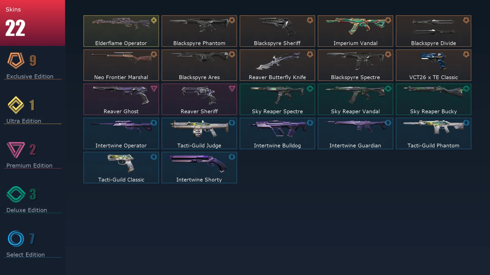 [Valorant] | EU | Level 25 | Gold 3 | 10 Agents | 22 Skins
