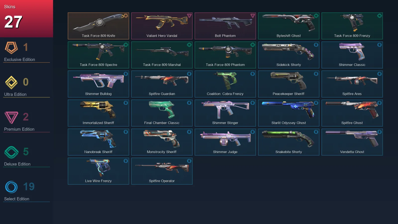 AP | Lv219 | Unranked | 27 Skin | 27 Agent | 73 Buddy — Valorant account